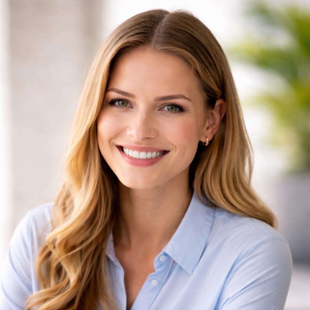 Annette Gonzalez smiling, facing forward in professional attire, set against a neutral background. The environment is formal and welcoming. Text in image: Annette Gonzalez, Broker Agent, Real State, Time Share, Land Sales Specialist. Emotional tone is friendly and approachable.
